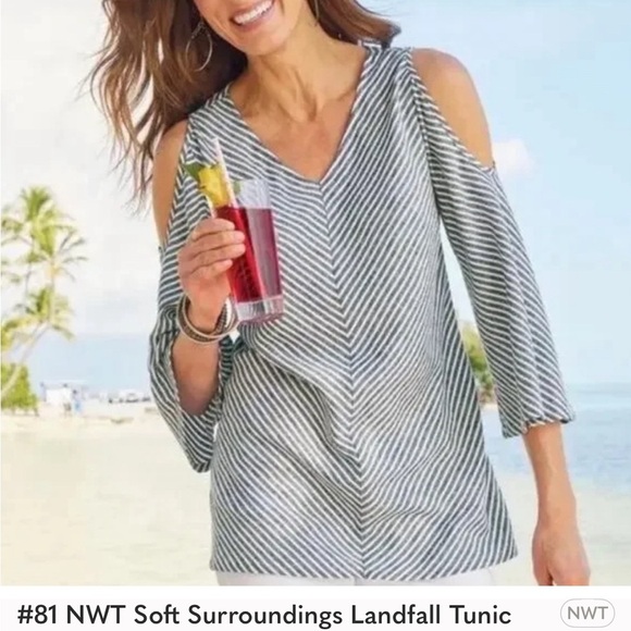 Soft Surroundings Linen Blend Landfall Cold Shoulder Tunic Top - Size Large - Picture 2 of 12